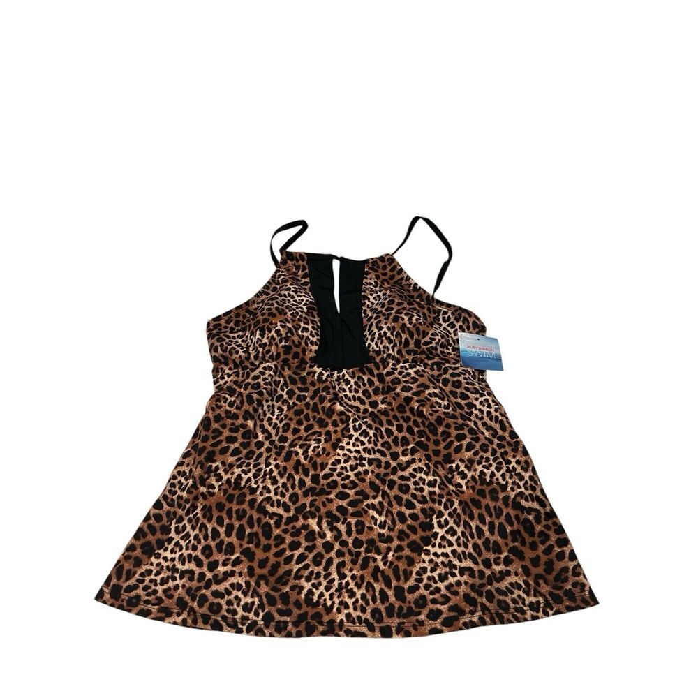 Ruby Ribbon Miami Beach tankini top Size 12 Leopard Print New Women's #1973
